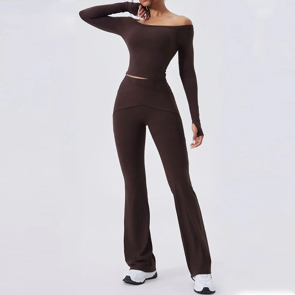 Women's Gym Co ord Set Long Sleeve Top and Leggings