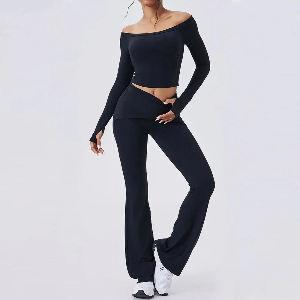 Women's Gym Co ord Set Long Sleeve Top and Leggings